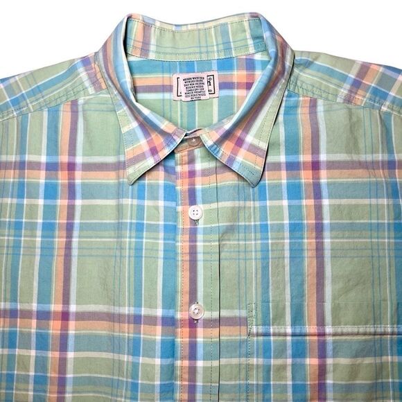 LL Bean Pastel Plaid Short Sleeve Button Down in Green/Blue/Purple/Peach Men’s L - Picture 1 of 8